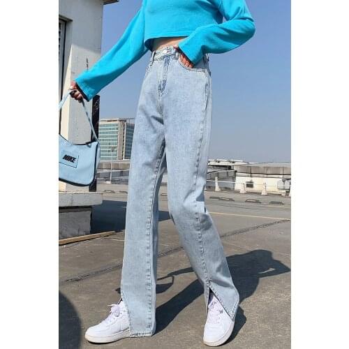 Women Casual Split Denim Wide Leg Versatile Fashion Ladie Denim long Pants Vintage High Waist Jeans temperament Harem trousers