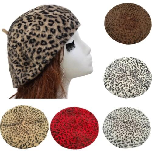 Winter Chic Women Fuzzy Rabbit Hair Leopard Berets Warm Cozy Animal Printed Rabbit Hair Knitted Hats