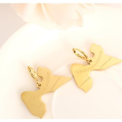 Gold color Trinidad and Tobago Guadeloupe Map Flag drop earrings Trendy Jewelry Gifts party gift
