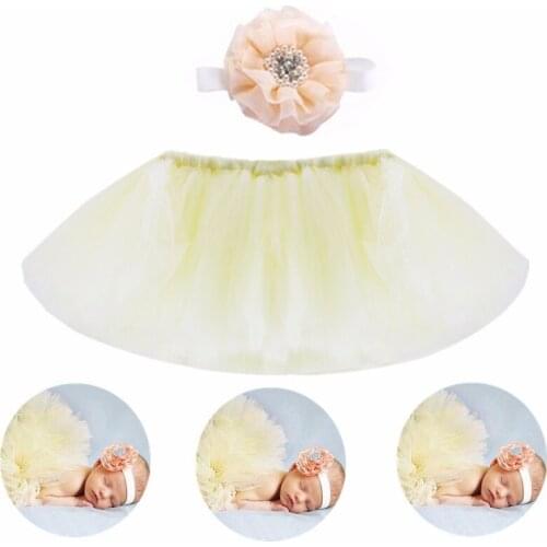 2Pcs/Set Baby Handmade Photography Photo Props Infant Skirt + Flower Headband Unisex Clothing Suit
