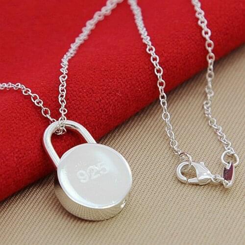 2019 New 925 Silver Necklace Fashion Round Lock Pendant Necklaces Jewelry for Women Couple Men Gift