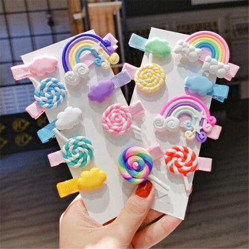 3pcs/set Cute Girl Cloud Lollipop Rainbow Hairpins Cartoon Bobby Pin Hair Clips for Girls Children Headband Kids Accessories