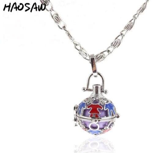 33mm Necklace Round Hollow Cage Magic Box Bell Choose Color Bead Charms Pendant Music Sound For Women Necklace Jewelry Making