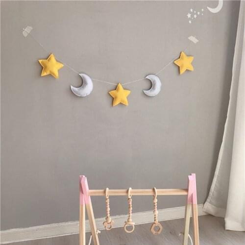 5pcs Dorm Decoration Non Woven Fabric Moon Star Decoration Pink White DIY Hanging Wall Childrens Bedroom Girls Room Decorate
