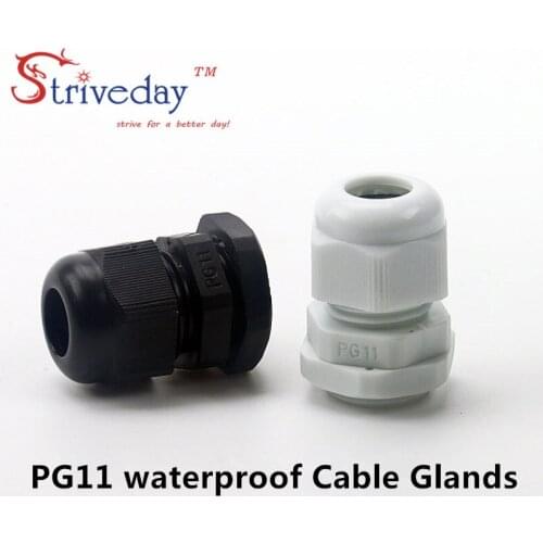 50pcs/lot White/Black PG11 Nylon cable gland Wiring Accessories LED cable connector waterproof