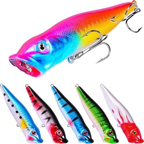 8cm12g Popper Fishing Lures Topwater Popper Bait 5 Color Hard Bait Artificial Wobblers Plastic Fishing Tackle With 6# hooks