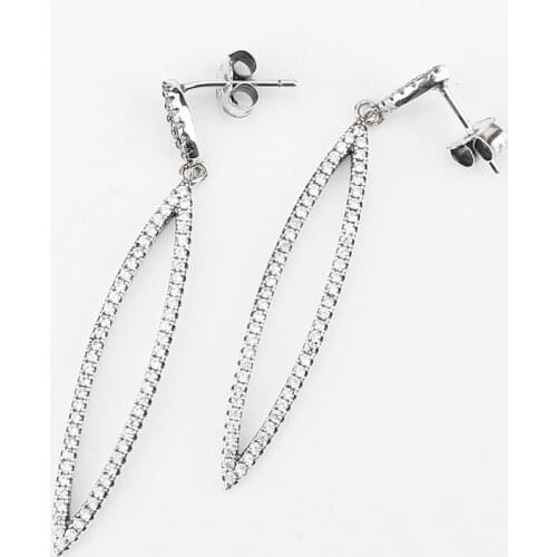 925 Sterling Silver Earrings with Shimmering Cubic Zirconia Geometric Shape Ladies Ethnic Long Sterling Earrings