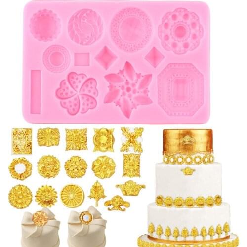 Baroque Badge Silicone Molds Jewelry Buttons Cupcake Topper Fondant Cake Decorating Tools Candy Clay Chocolate Gumpaste Moulds