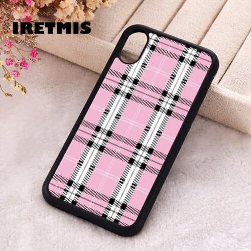 Iretmis 5 5S SE 2020 phone cover cases for iphone 6 6S 7 8 Plus X Xs Max XR 11 12 MINI Pro Soft Silicone TPU Pink Plaid