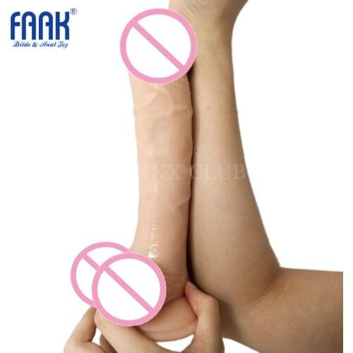 FAAK 23.5*4.5cm flexible penis with suction cup testis dildo Female Masturbation Dong Sex Toy for women Simulation 3 colors