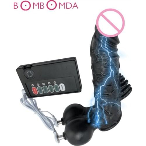 Electric Shock Dildo Vibrator Silicone Penis Sleeve Chastity Cage Cock Bondage Clitoris Stimulator Masturbation Sex Toys For Men