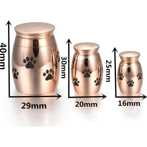 IJU0001 Rose/Gold/Black Paw Engrave Pet Funeral Urn Dog/Cat Stainless Steel Cremation Urn Memorial Cremains Ash Urn Holder