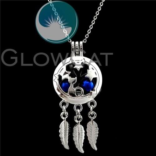 K764 Dream Catcher Cat Star Beads Cage Essential Oil Diffuser Aroma Stone Pearl Cage Locket Necklace Women Girl Friend Gift