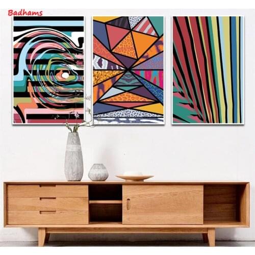 Canvas Painting Wall Art With Frame Color Geometric Abstract Graphics Nordic Style Home Decoration Accessories Triptych