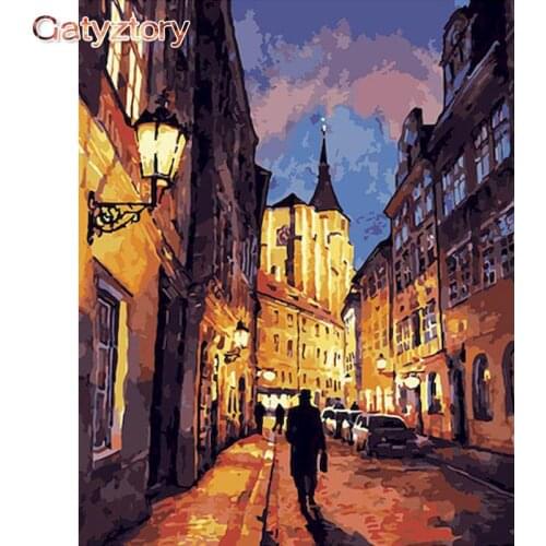 GATYZTORY Frame Night Street Landscape DIY Painting By Numbers Hand Painted Canvas Painting Wall Art Picture For Living Room Dec
