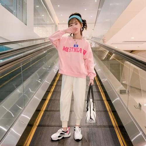 2021 Children Clothing Sets Outfit New Spring Autumn Girl Sports Print Pullover + Pants Suit Kids Clothes Girls 10 To 12 Teenage