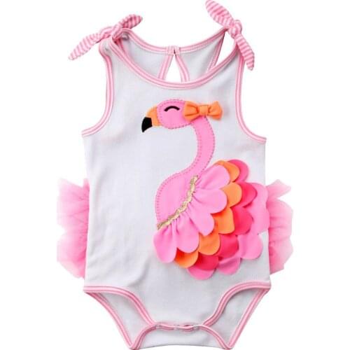 Newborn Baby Girl Romper Clothing Flamingo Strap Bodysuit Jumpsuit Sweet Summer Baby Clothing 3D Cute Girls Beachwear Outfits