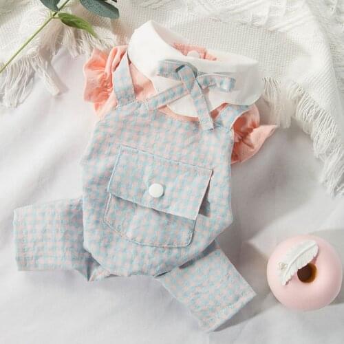 Jumpsuits Pet Clothing Dogs Cartoon Overalls for Dog Clothes Plaid Costume Thin French Bulldog Cute Summer Blue Boy Collar Perro