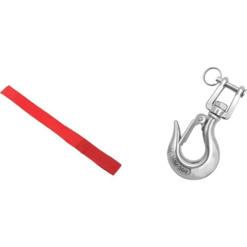 Red Winch Hook Pull Strap + Rotary Spring Snap Hooks Rigging Clip