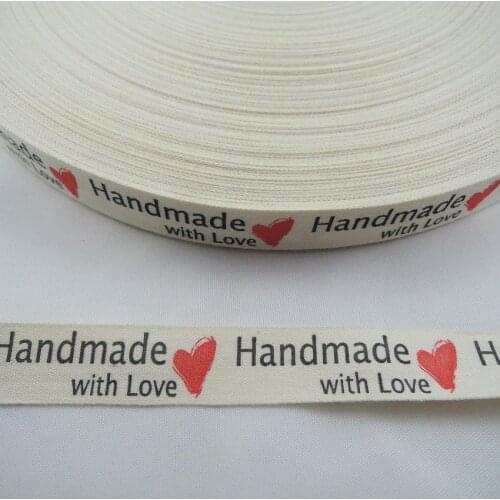 5/8'' 15mm 20mm "Handmade with love Style 100% Cotton Ribbon DIY Handmade Cloth Sewing & Packing Label Tapes Ribbon Set 5YDS X31