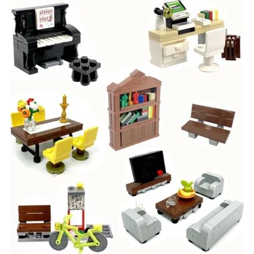 Moc Locking Creator City Room Sofa Bed Desk Bed Table Accessories Furniture Bricks DIY Toys For Kids Compatible Building Blocks