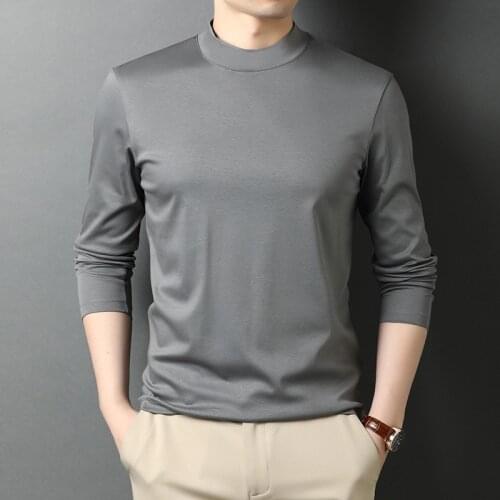 Brand 100% Mercerized Cotton T Shirt Men Turtleneck Long Sleeve Winter Undershirt Korean Clothes Man Solid Color Solid Color 3XL