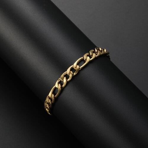 2021 New 8MM Stainless Steel Vacuum Plated Gold Chain Bracelet For Men Fashion Hip Hop Figaro Link Bracelet Top Quality