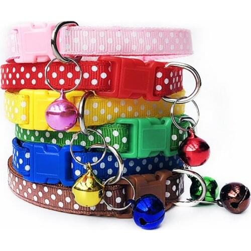 Nylon with Bell Pet Cute Fashion Round Dot Print Dog Cat Puppy Charm Adjustable Lovely Safety Collars 1PC New Buckle