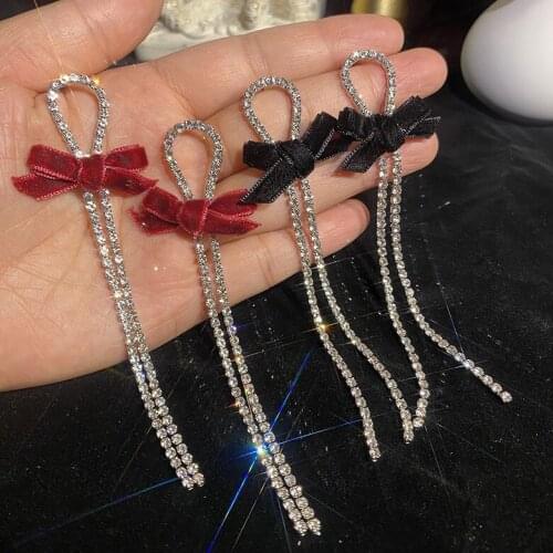 2021 new Black bow long temperament earrings red ribbon premium earrings, Korean wholesale tassel earrings luxury jewelry