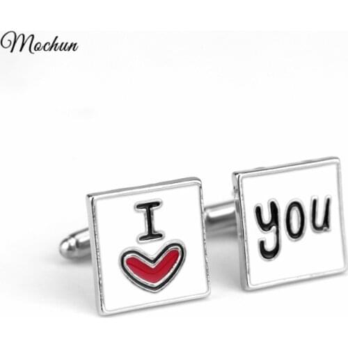 MQCHUN Novelty I Love You Heart Happy Cufflinks For Boyfriend Husband Wedding Groom Gift Suit Cuff Mens Anniversary Romance
