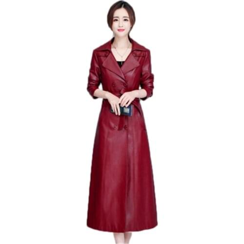 2021 New Arrivals Spring Autumn Womens Leather Coats Winter Thick Lady PU Leather Overcoats 7XL Plus Size Female Long Jackets