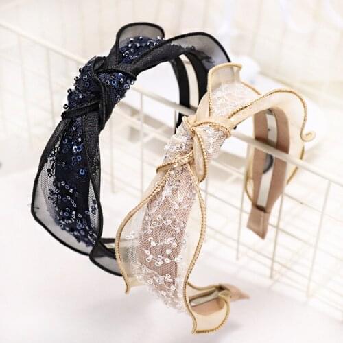 6pcs Korean Fabric Hair Hoop Boutique Sequins Beaded Lace Hairband Factory Direct Wholesale Ladies Headband