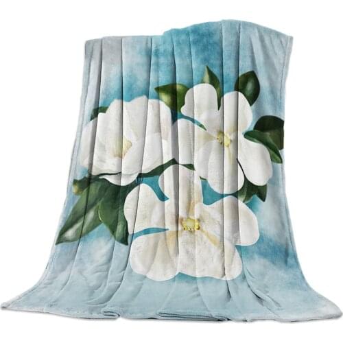 White Flowers Oil Painting Throw Blanket Portable Soft Blanket for Sofa Microfiber Flannel Blankets for Beds