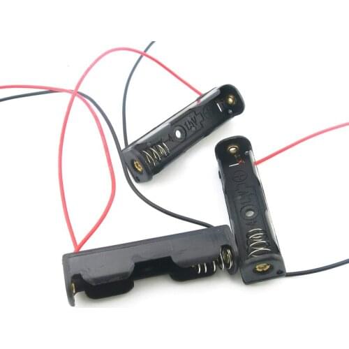 Plastic AAA Battery Holder Storage Box Case Single Slot For 1 x AAA With Wire Leads Black Batteries Storage Case