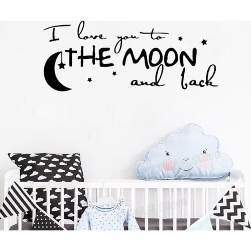 Romantic Text Wall Sticker Decal i love you to the moon and back quote Nursery Baby Room Nontoxic PVC Decals Art Wall Mural Z759