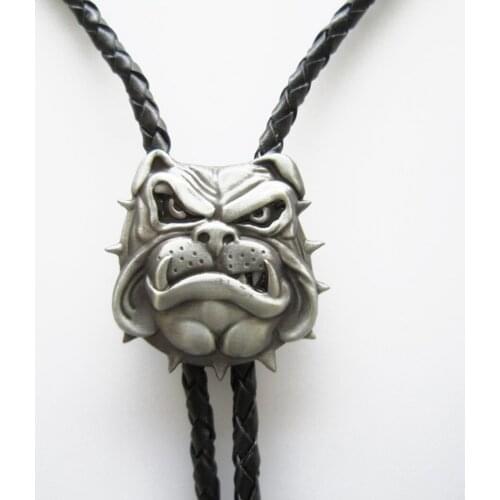 Retail New 3D British Bull Dog Bolo Tie Wedding Leather Necklace Brand New In Stock Free Shipping
