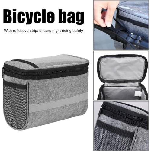 Grey Cycling Bicycle Insulated Front Bag MTB Bike Handlebar Bag Basket Pannier Cooler Bag With Reflective Strip Bike Accessories
