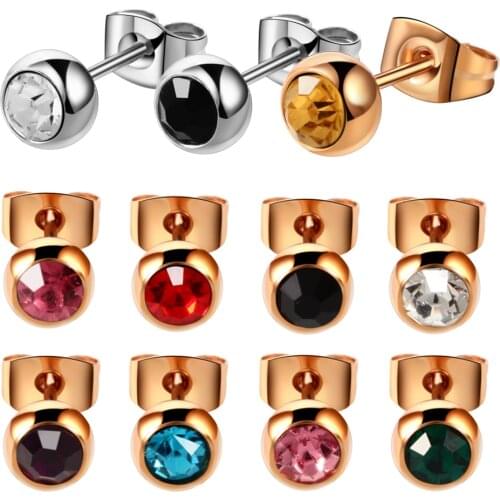 PAIR 316l Surgical Steel Crystal Gem Assorted Colors Ear Stud Piercing Simple Style Screw-Back Earrings Sexy Girls Jewelry 20g