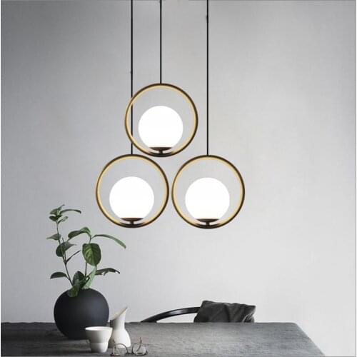 Nordic Industrial LED Pendant Lights Dining Room Living Room Cafe Bedroom Bar American Hoop Glass Ball Pendant Lamps Luminaire