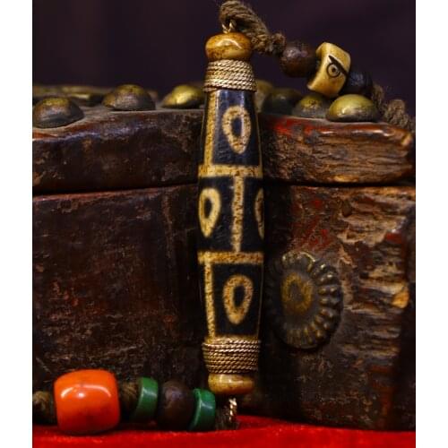 Old Natural agate mosaic Gem Handmade filigree Second eye Dzi Bead Pendant Town House Exorcism Ward off evil spirits