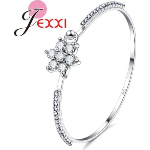 Gorgeous White Rainbow Colors Crystal Cuff Bangle Romantic Flower Women Party Bracelet Jewelry Fashion Silver Stamp