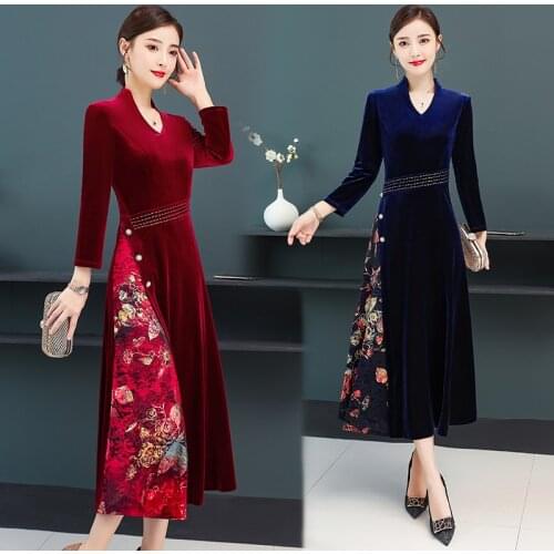 Vintage velvet print dress women sexy dress women dresses Long sleeve bodycon dress bandage dress Casual Slim Party Dress