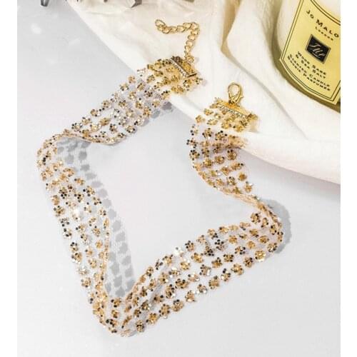 Sequins Mesh Choker Necklace Gold Fashion Women Fashion Jewelry Ladies Sexy Pendant Necklaces Beads Trendy Square HJUEY