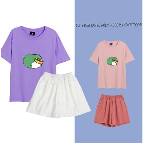 Short Sleeve Sleepwear Cotton Women Sweet Frog Oversized Night Suits Indoors and Outdoors Pj Set Casual Pullover Girls Pajama