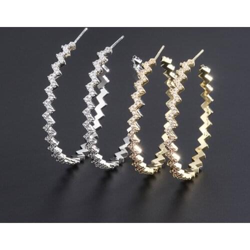 2020 New Gold White Copper White AAA Cubic Zirconia Geometry Big Round Earrings Fashion Hoop Earrings For Women Fashion jewelry