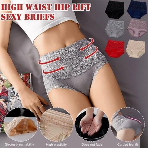 High Waist Lace Panties Women Seamless Slimming Tummy Control Briefs Sexy Plus Size Shapers Lingerie Cotton Health Knickers