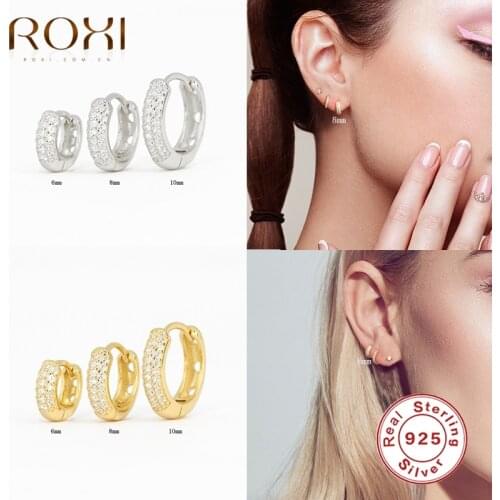 ROXI Half Side Zircon Crystals Hoop Earrings for Women Girls 925 Sterling Silver Jewelry Huggie Earrings Pendientes Plata 925