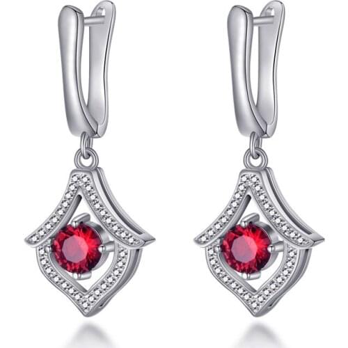 2019 New 925 Sterling Silver Fashion Red CZ Zircon Drop Earrings for Women Girls Personalized Wedding Jewelry Hoop Earring Gifts