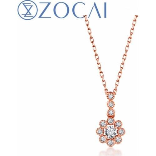 ZOCAI Fine Jewelry Necklace Real Total 0.18 CT Diamond 18K Rose Gold (Au750) Wedding or Gift Necklace D80108T