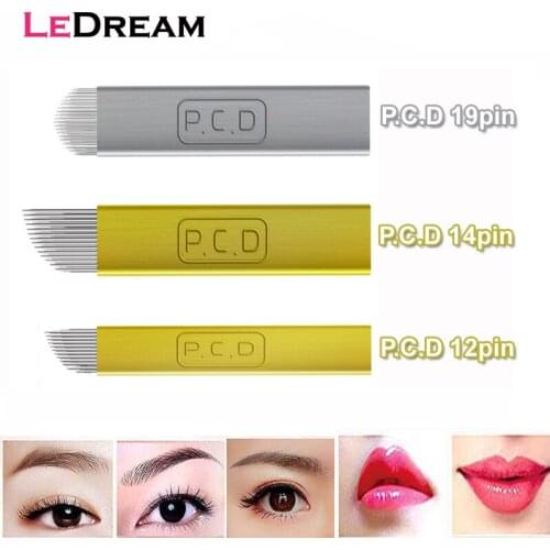 20PCS Disposable Pigmento Microblading PCD 12 14 19 pin Needles Permanent Makeup Manual Eyebrow Embroidery Tattoo Needle Blade